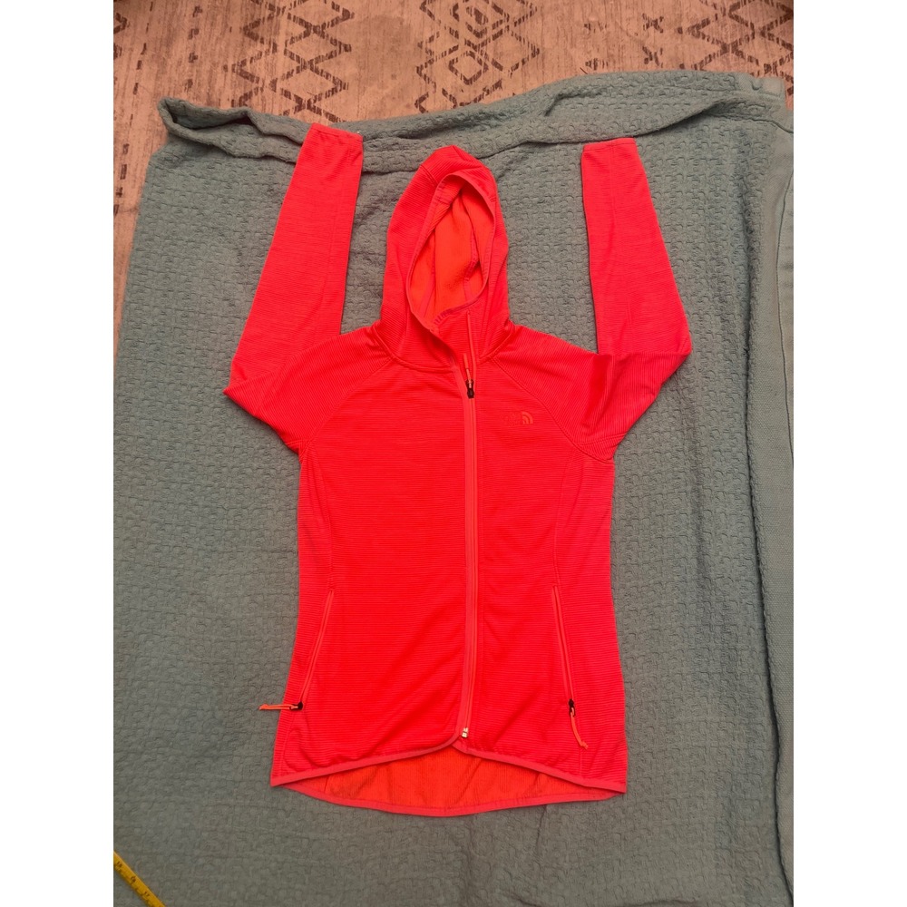The North Face Womens Fleece Hoodie M Neon Coral Orange Full Zip Micro Stripe